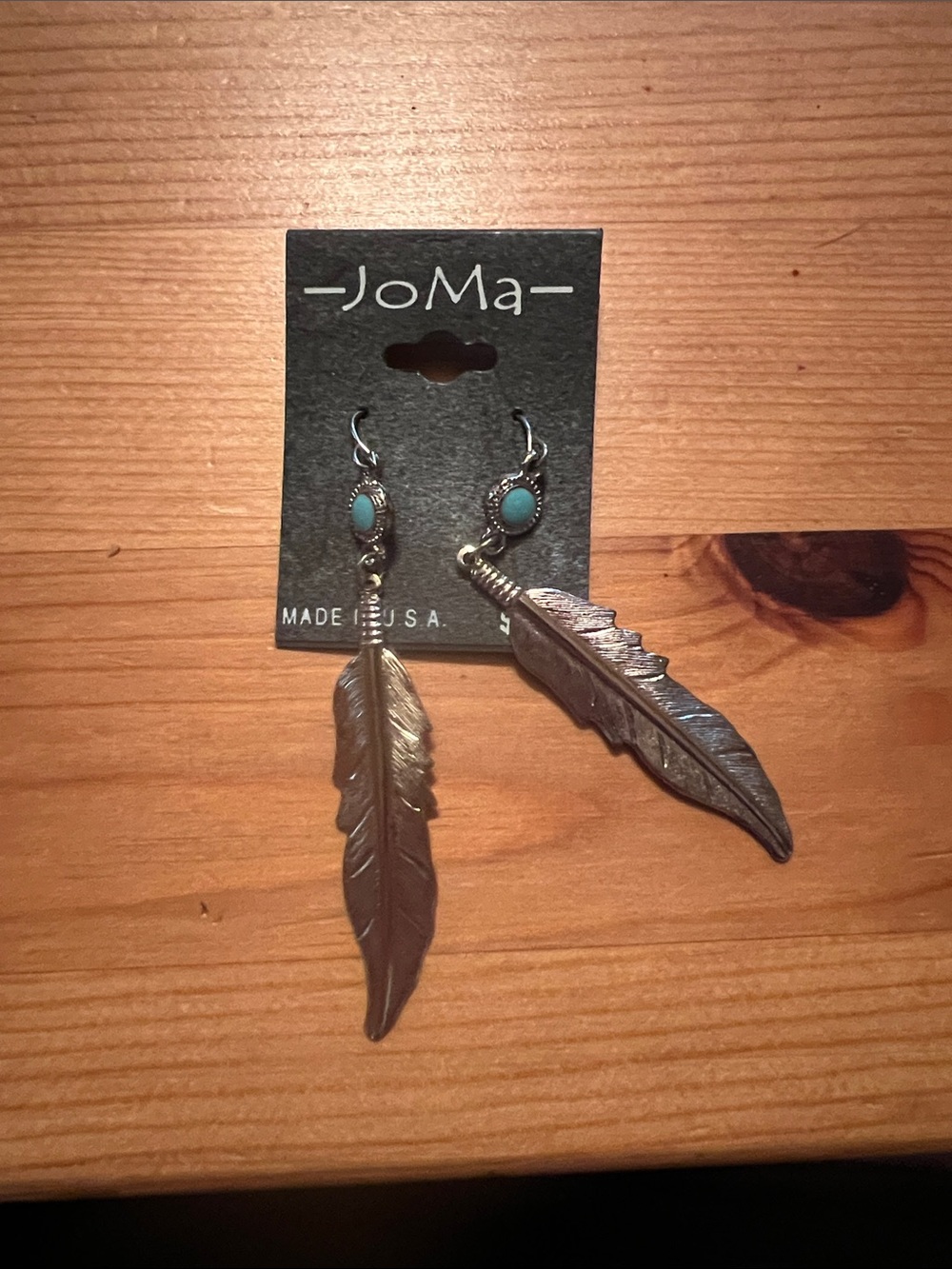 Silver Feather Drop Earrings with Turquoise Accent